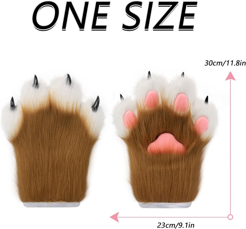 hbbhml Faux Fur Plush Furry Cat Claw Gloves Fursuit Animal Fox Paws Mittens Halloween Cosplay Costume Accessories for Adult - Image 3